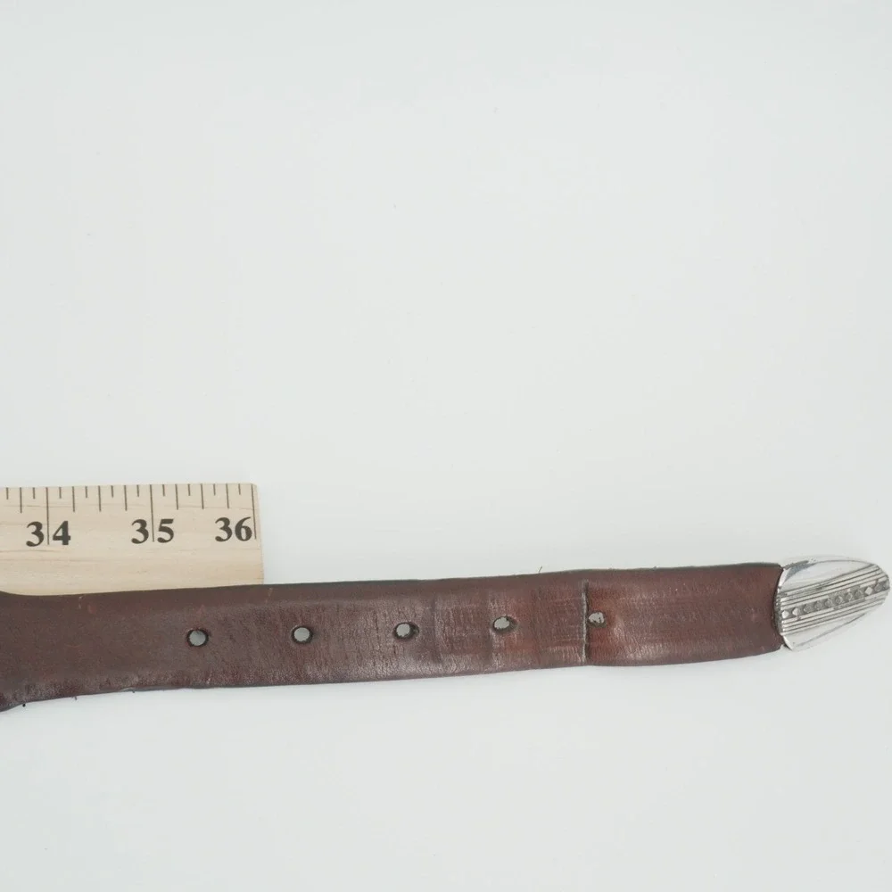 Brighton Leather Belt Mens 38 Brown Woven Western Silver Tone Concho 38057